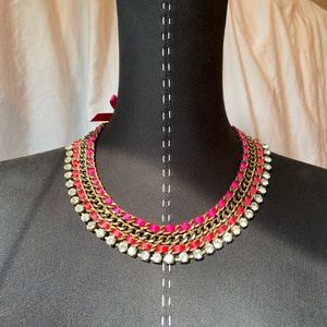 Vintage Hollister Rhinestone Choker Crystal Necklace Pink Ribbon